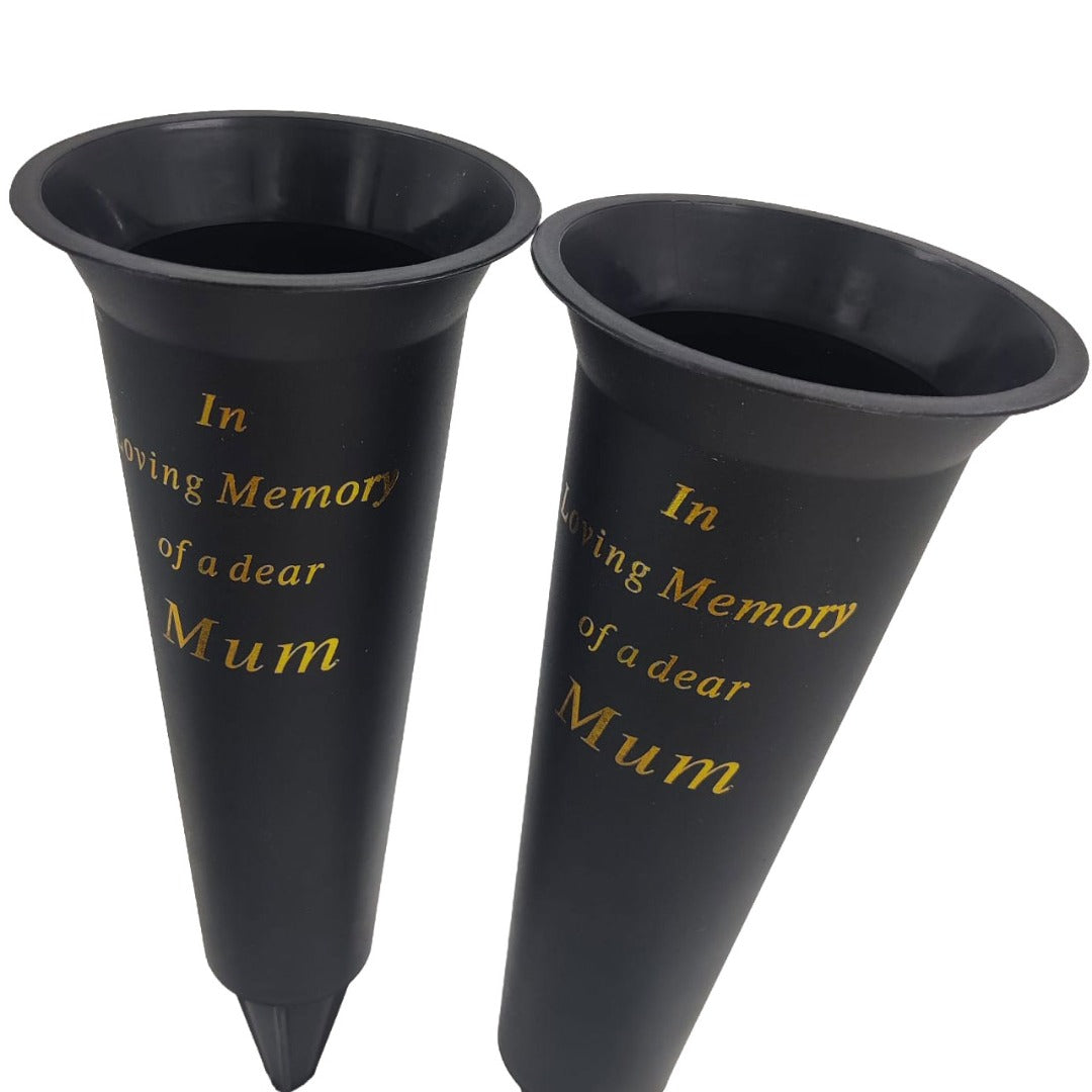 Set of 2 Mum In Loving Memory Spiked Memorial Grave Flower Vases