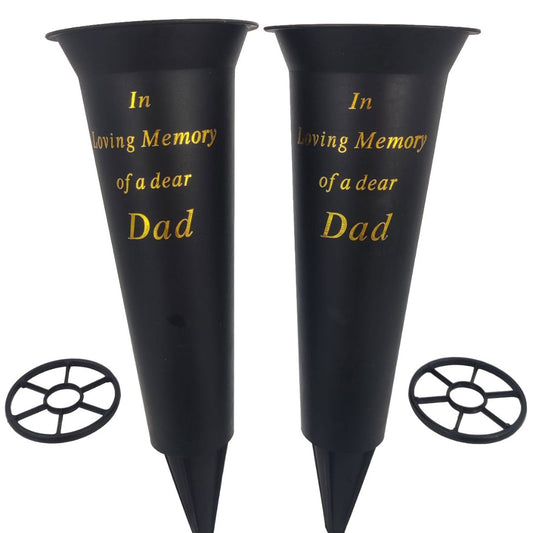 Set of 2 Dad In Loving Memory Spiked Memorial Grave Flower Vases Holder