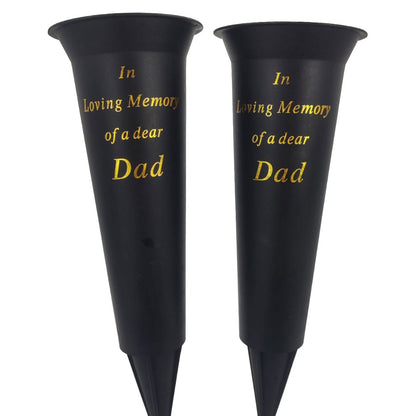 Set of 2 Dad In Loving Memory Spiked Memorial Grave Flower Vases Holder