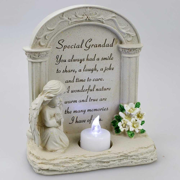 Special Grandad Praying Angel With Flickering Tealight Grave Memorial Plaque
