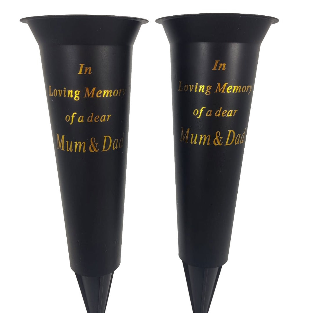 Set of 2 Mum & Dad In Loving Memory Spiked Memorial Grave Flower Vases