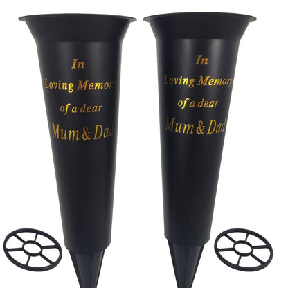 Set of 2 Mum & Dad In Loving Memory Spiked Memorial Grave Flower Vases