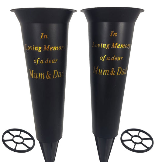 Set of 2 Mum & Dad In Loving Memory Spiked Memorial Grave Flower Vases