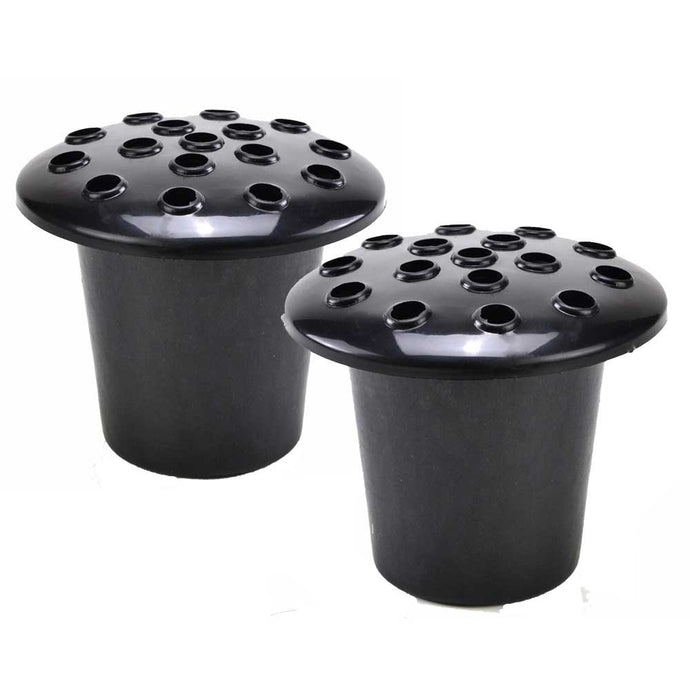 Black Lidded Grave Vase Inserts (Set of 2)  Plastic Cemetery Flower Holder for Headstones Weatherproof Memorial Vase Liners for Fresh & Artificial Flowers (13cm x 11cm)