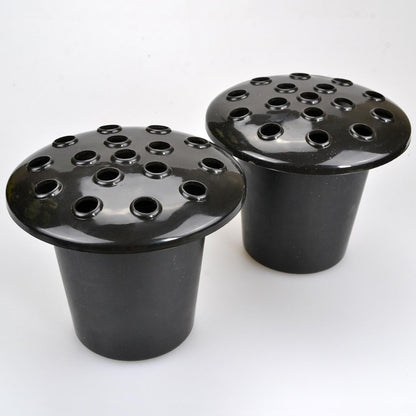 Black Lidded Grave Vase Inserts (Set of 2)  Plastic Cemetery Flower Holder for Headstones Weatherproof Memorial Vase Liners for Fresh & Artificial Flowers (13cm x 11cm)