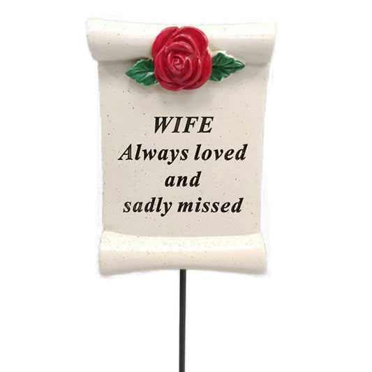 Wife Always Loved Red Rose Scroll Memorial Tribute Stick