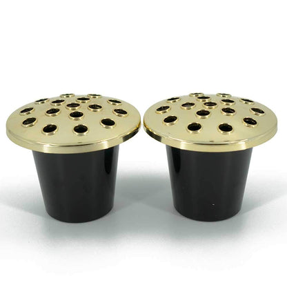Gold Lidded Grave Vase Inserts (Set of 2) Plastic Cemetery Flower Holder for Headstones Weatherproof Memorial Vase Liners for Fresh & Artificial Flowers (13cm x 11cm)
