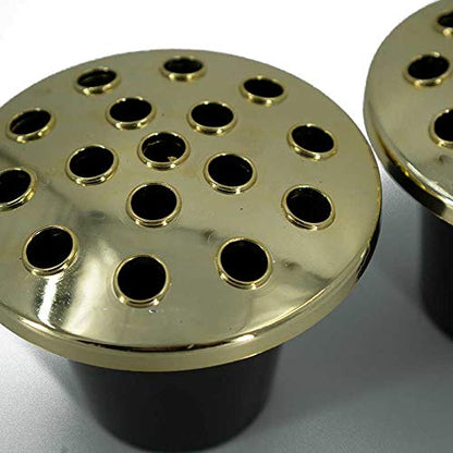 Gold Lidded Grave Vase Inserts (Set of 2) Plastic Cemetery Flower Holder for Headstones Weatherproof Memorial Vase Liners for Fresh & Artificial Flowers (13cm x 11cm)