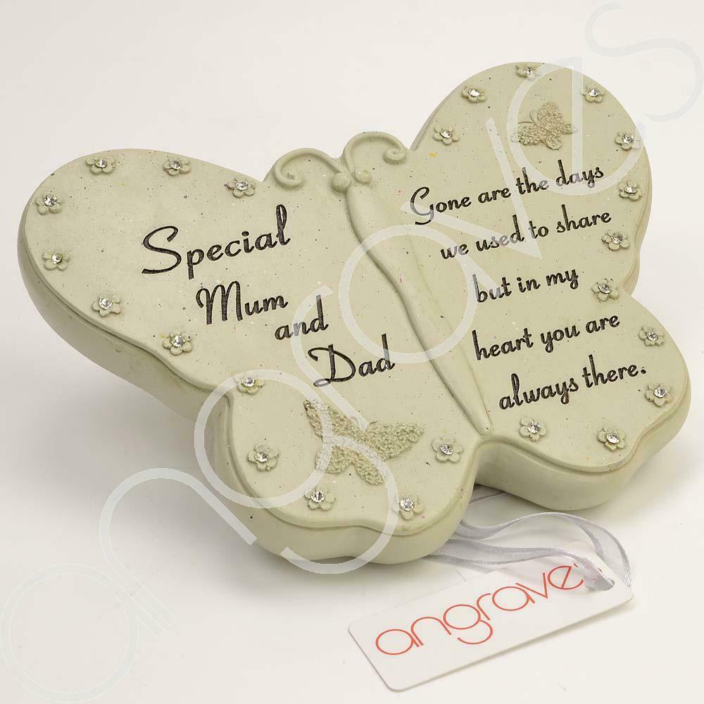 Special Mum and Dad Diamante Butterfly Graveside Memorial Plaque