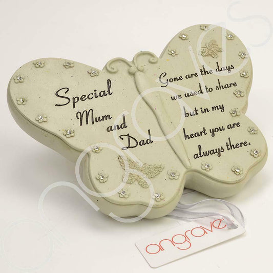 Special Mum and Dad Diamante Butterfly Graveside Memorial Plaque