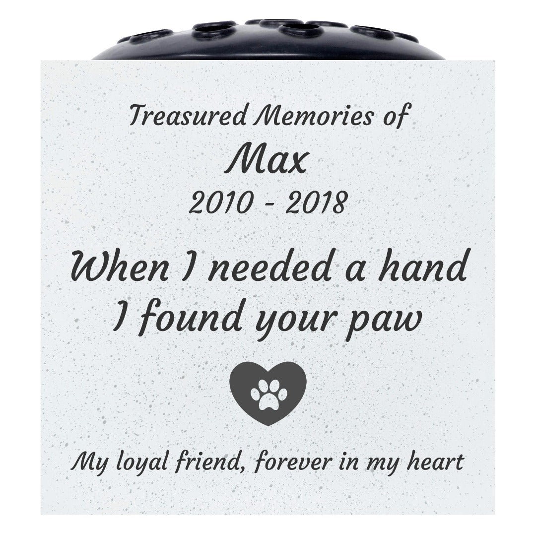 Personalised Pet Memorial Grave Flower Vase Custom Paw Print Dog & Cat Remembrance Tribute Plaque