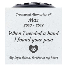 Load image into Gallery viewer, Personalised Pet Memorial Grave Flower Vase Custom Paw Print Dog &amp; Cat Remembrance Tribute Plaque