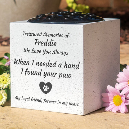 Personalised Pet Memorial Grave Flower Vase Custom Paw Print Dog & Cat Remembrance Tribute Plaque