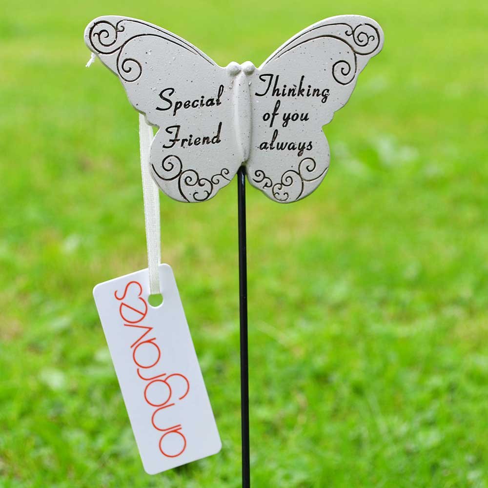 Special Friend white butterfly memorial tribute stick