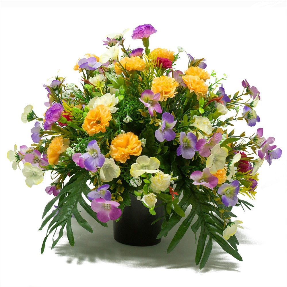 Minnie Purple & Peach Carnations Graveside Memorial Flower Arrangement
