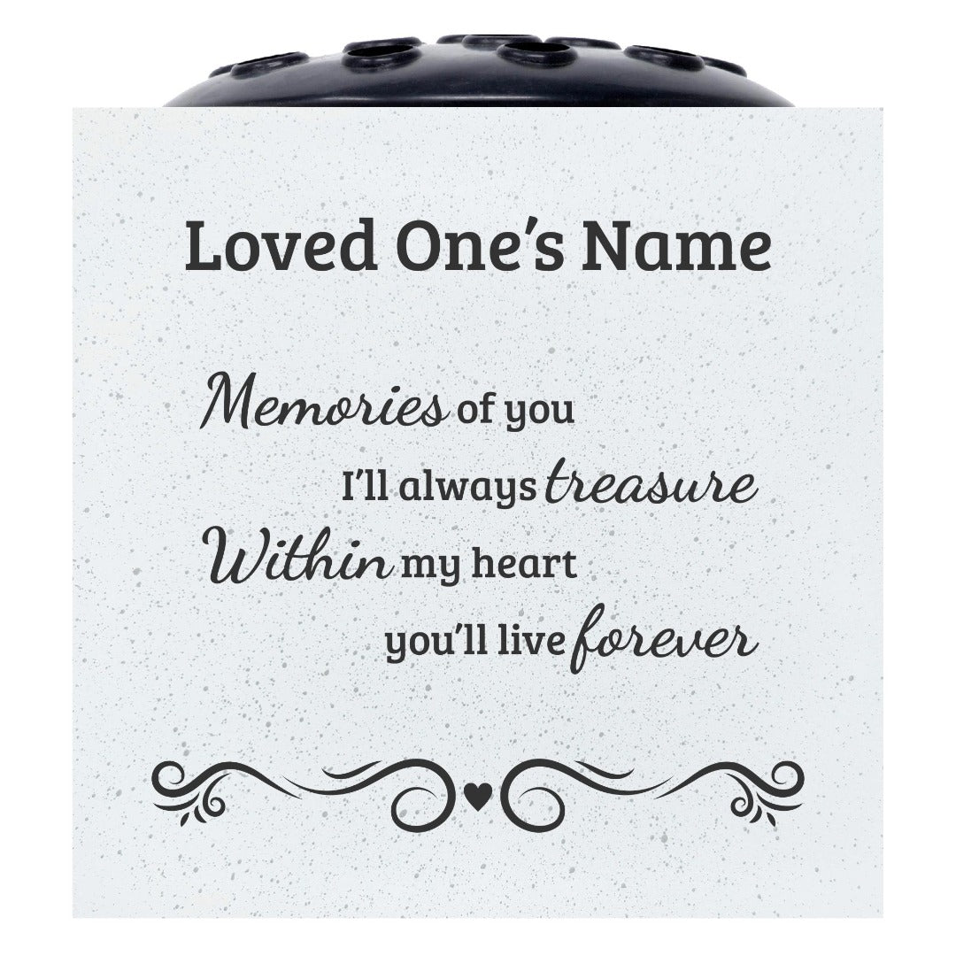 Handmade Personalised Treasured Memories Memorial Graveside White Flower Rose Bowl Vase Pot