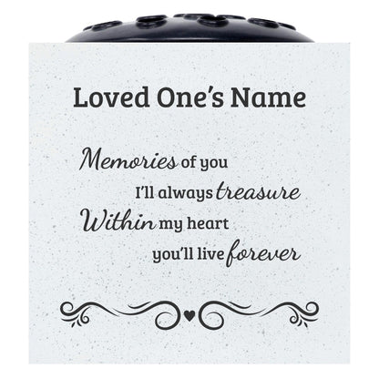 Handmade Personalised Treasured Memories Memorial Graveside White Flower Rose Bowl Vase Pot