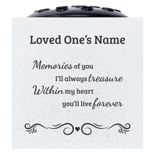 Load image into Gallery viewer, Handmade Personalised Treasured Memories Memorial Graveside White Flower Rose Bowl Vase Pot