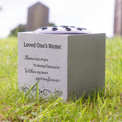 Handmade Personalised Treasured Memories Memorial Graveside White Flower Rose Bowl Vase Pot