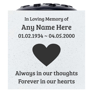 Personalised Love Heart Always in our thoughts, Forever in our hearts Memorial Flower Vase