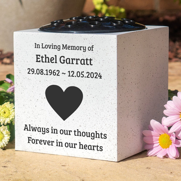 Personalised Love Heart Always in our thoughts, Forever in our hearts Memorial Flower Vase