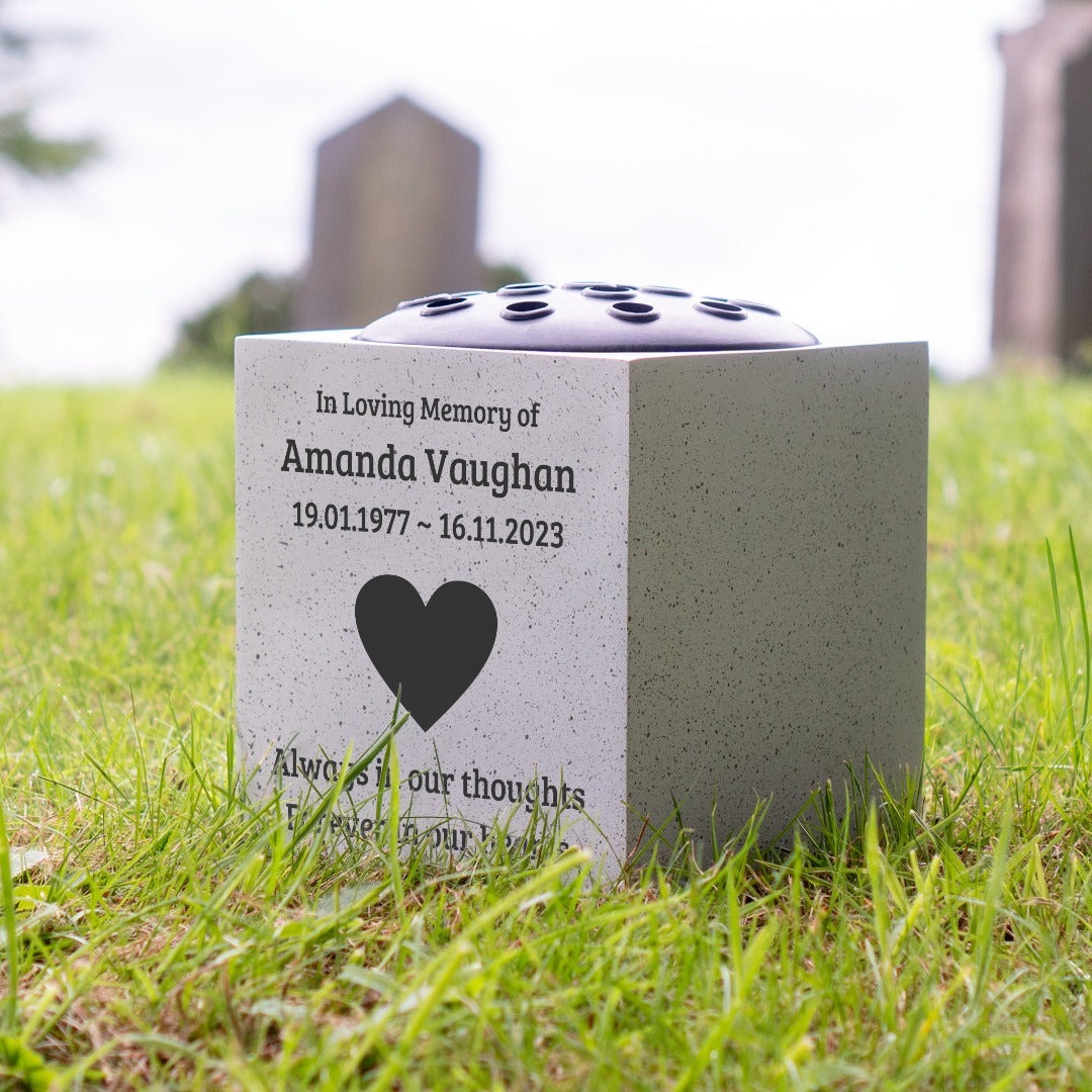 Personalised Love Heart Always in our thoughts, Forever in our hearts Memorial Flower Vase