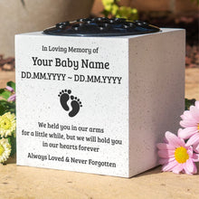 Load image into Gallery viewer, Personalised Baby Memorial Grave Vase with Footprints ? Custom Cemetery Flower Pot, Graveside Plaque Marker, Remembrance Rose Bowl for Infant Loss Tribute