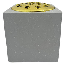 Load image into Gallery viewer, Grey Speckled With Gold Lid Memorial Graveside Flower Vase Funeral Rose Bowl