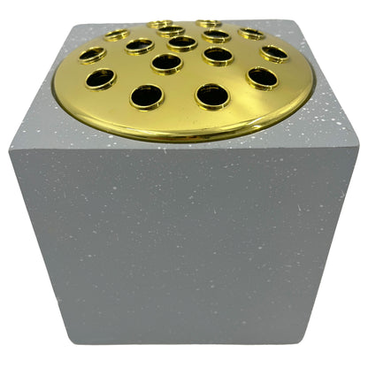 Grey Speckled With Gold Lid Memorial Graveside Flower Vase Funeral Rose Bowl