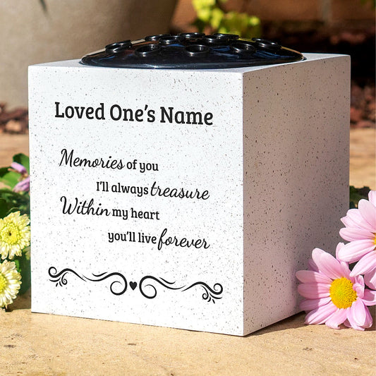 Handmade Personalised Treasured Memories Memorial Graveside White Flower Rose Bowl Vase Pot