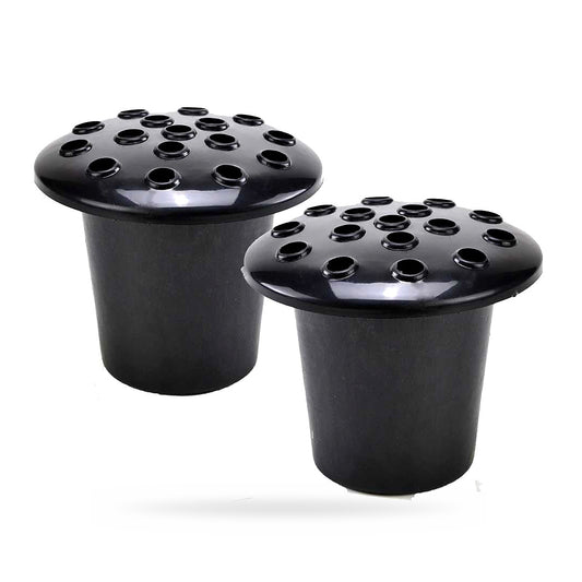Black Lidded Grave Vase Inserts (Set of 2)  Plastic Cemetery Flower Holder for Headstones Weatherproof Memorial Vase Liners for Fresh & Artificial Flowers (13cm x 11cm)