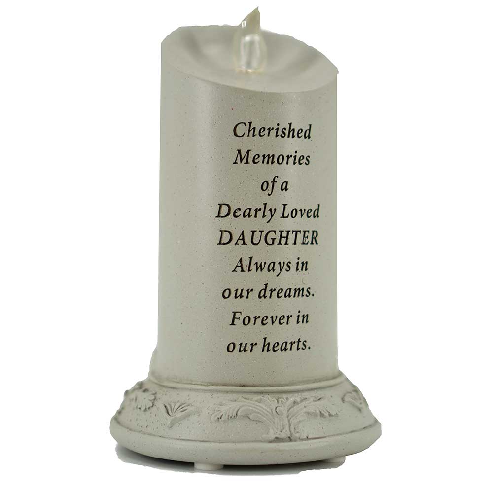 Cherished Memories of a Dearly Loved Daughter Solar Powered Memorial Candle - Angraves Memorials