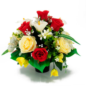 Dave Red & Yellow Rose Artificial Flower Memorial Arrangement