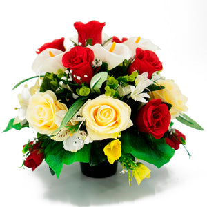 Dave Red & Yellow Rose Artificial Flower Memorial Arrangement