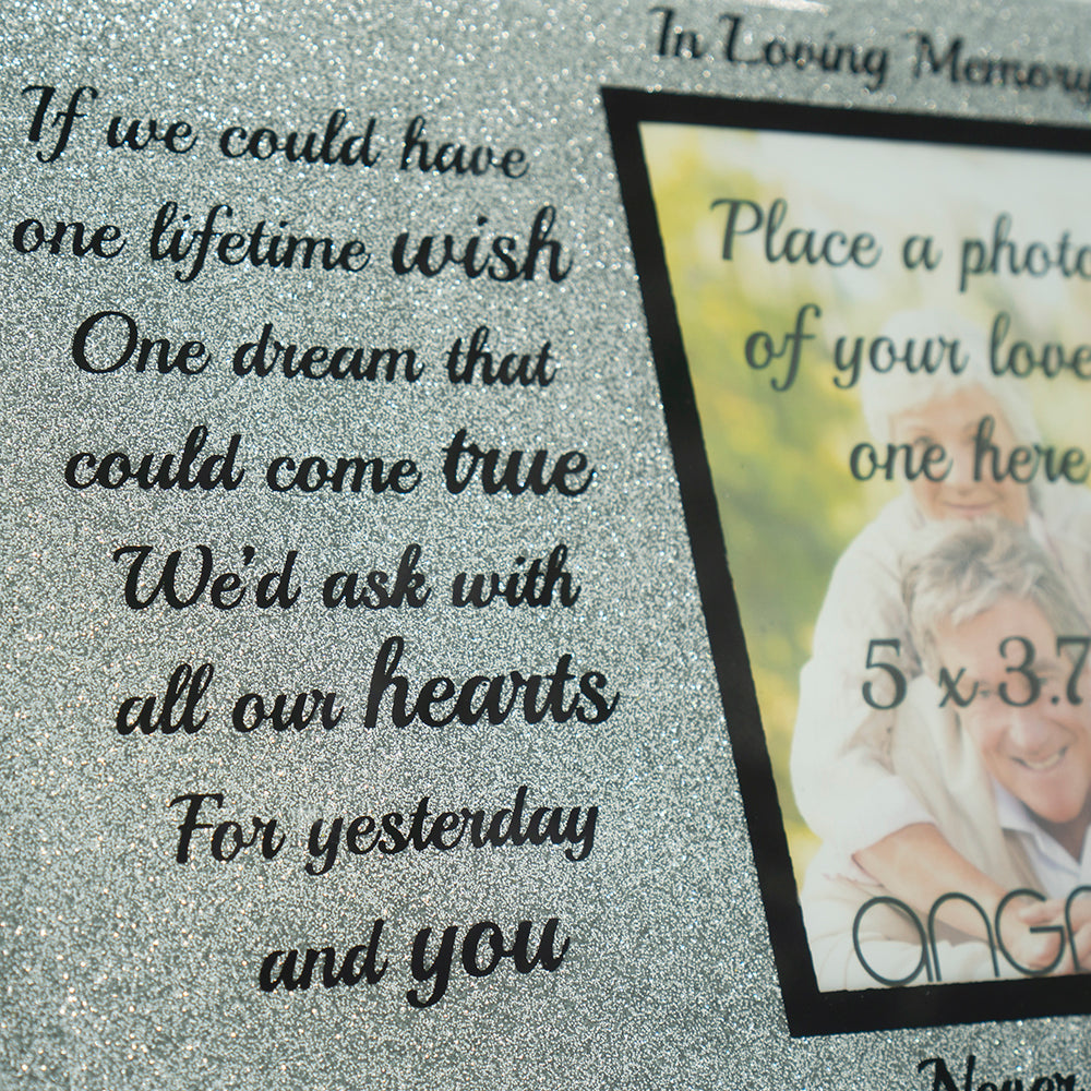 In Loving Memory Memorial Starry Silver Glitter Glass Photo Frame Never Forgotten - Angraves Memorials