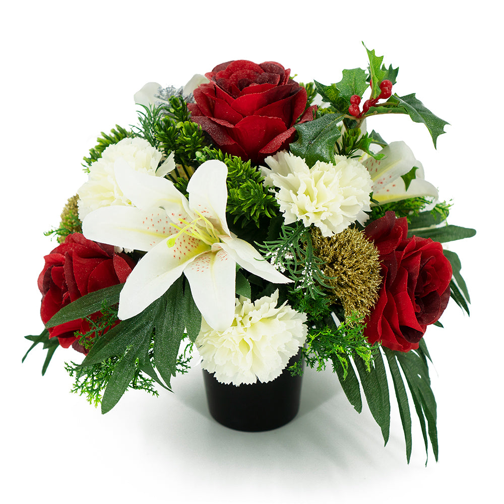 Star Christmas red rose and white lily artificial grave flowers