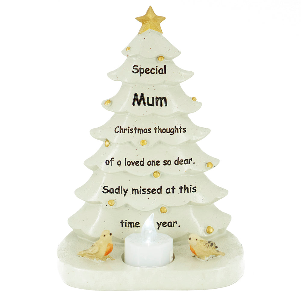 Special Mum Christmas Tree & Robin Memorial Tealight Candle Ornament