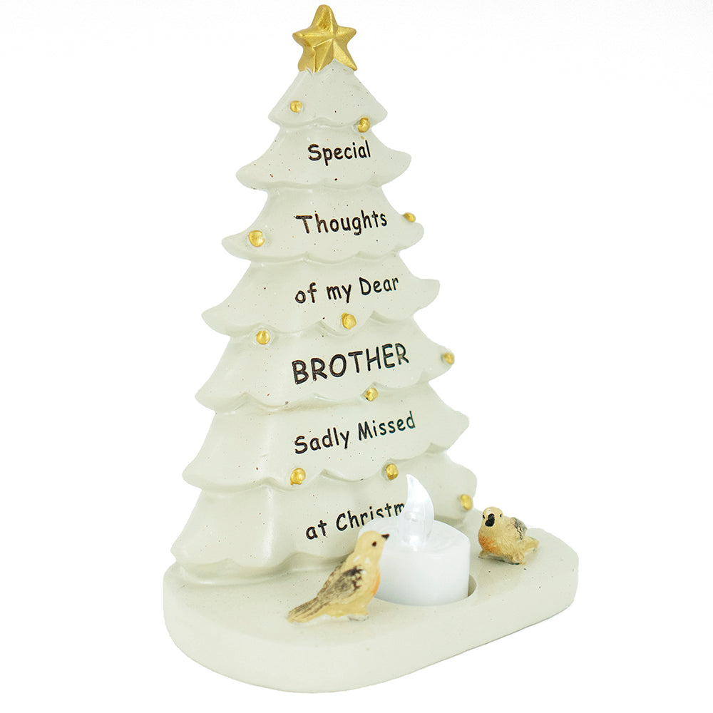 Special Brother Christmas Tree & Robin Memorial Tealight Candle Ornament Plaque With Verse