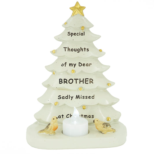 Special Brother Christmas Tree & Robin Memorial Tealight Candle Ornament Plaque With Verse