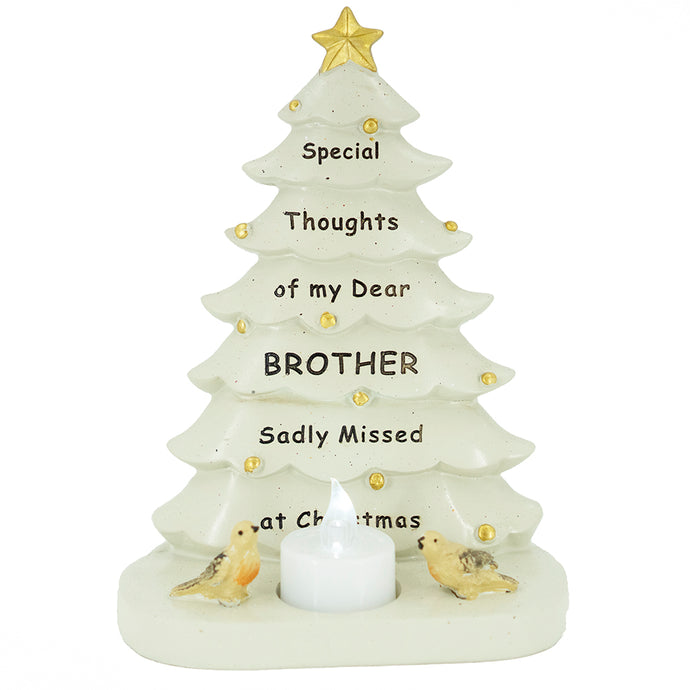 Special Brother Christmas Tree & Robin Memorial Tealight Candle Ornament Plaque With Verse