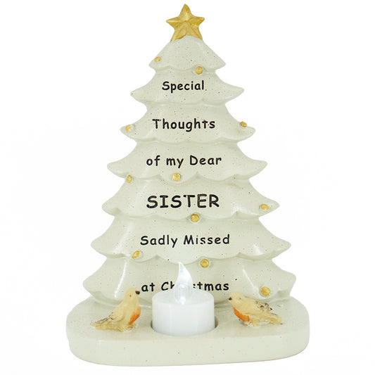 Special Sister Christmas Tree & Robin Memorial Tealight Candle Ornament