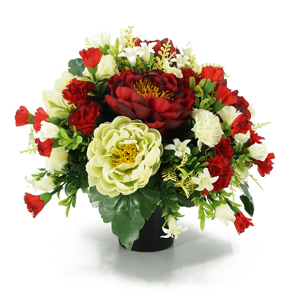 Merlot Red Peony Artificial Flower Memorial Arrangement