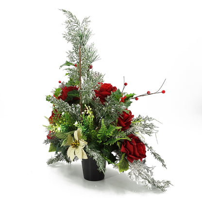 Robin Christmas Red Artificial Flower Memorial Arrangement