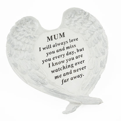 Mum Guardian Angel Heart Wings Graveside Memorial Plaque
