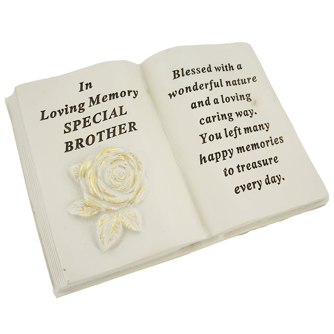 Special Brother Brushed Gold Rose Memorial Graveside Book Plaque