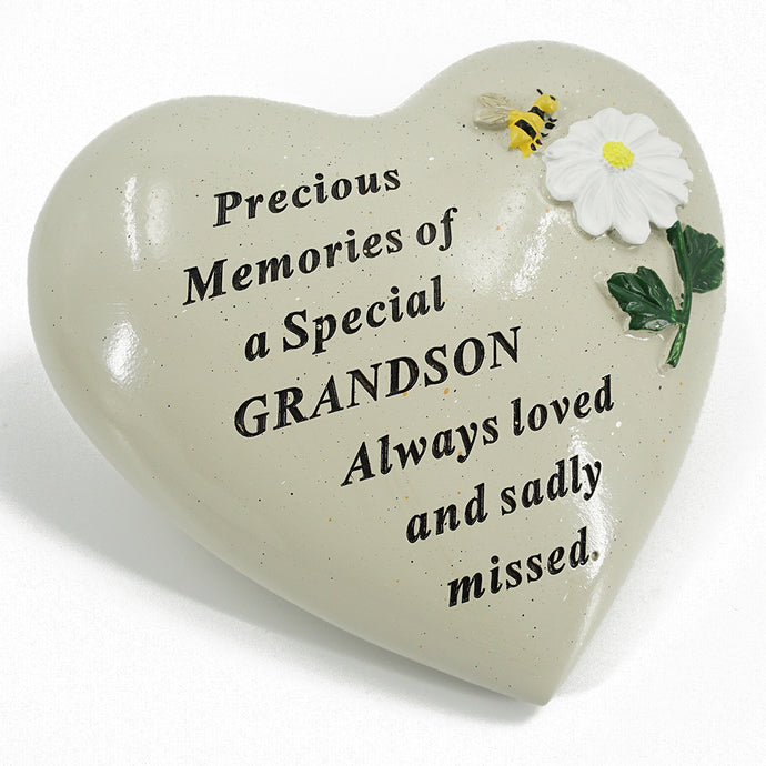 Special Grandson Daisy Flower & Bumble Bee Memorial Graveside Heart