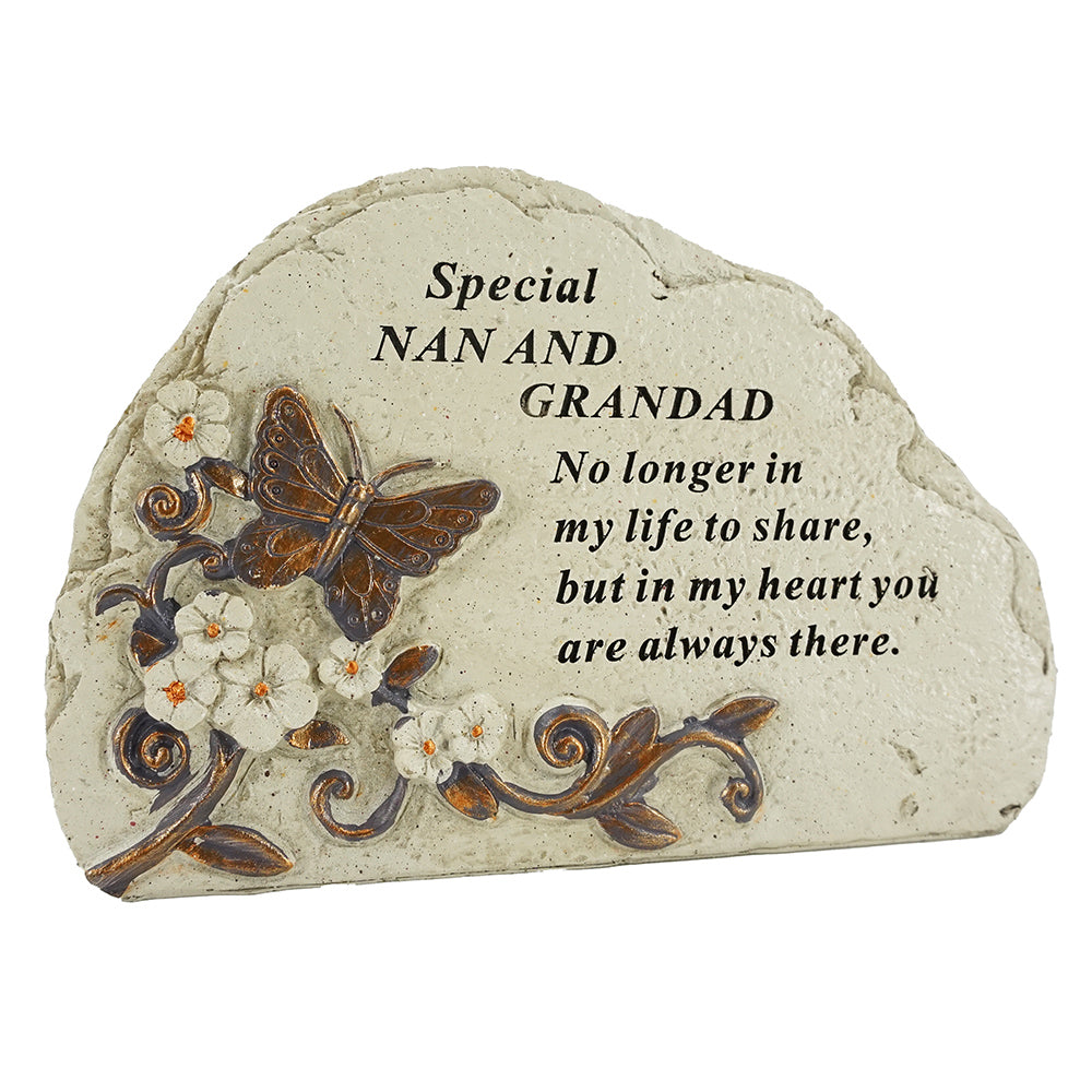 Special Nan & Grandad Flower & Butterfly Memorial Graveside Stone