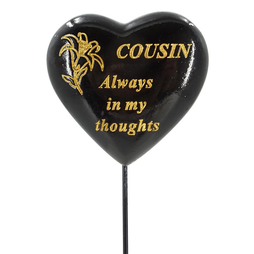 Special Cousin Black & Gold Lily Heart Remembrance Stick