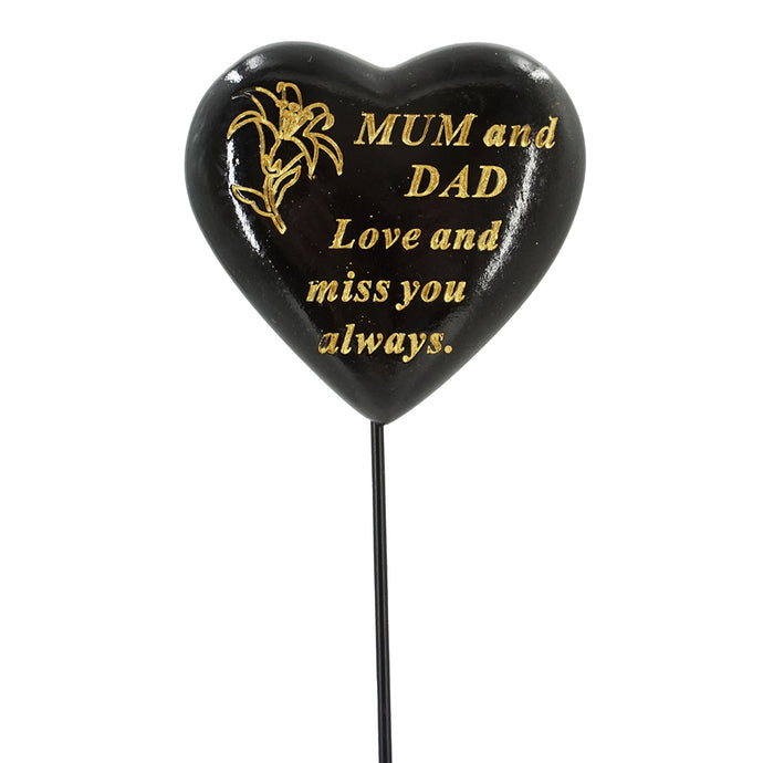 Special Mum & Dad Black & Gold Lily Heart Remembrance Stick