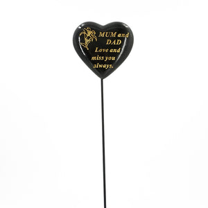 Special Mum & Dad Black & Gold Lily Heart Remembrance Stick